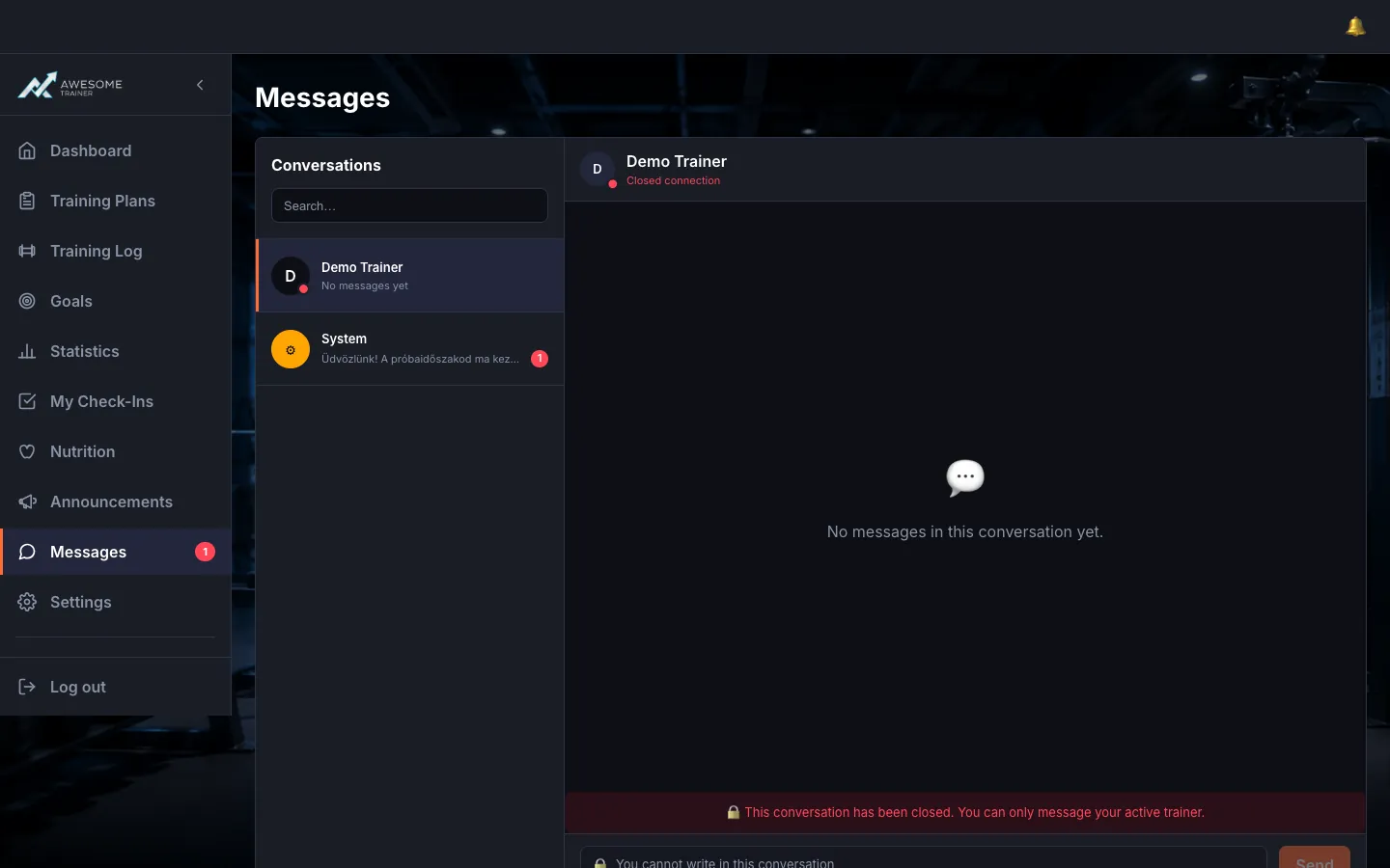 A closed, read-only conversation with the "🔒 …" banner (e.g. "🔒 This conversation has been closed…") and the disabled text field.